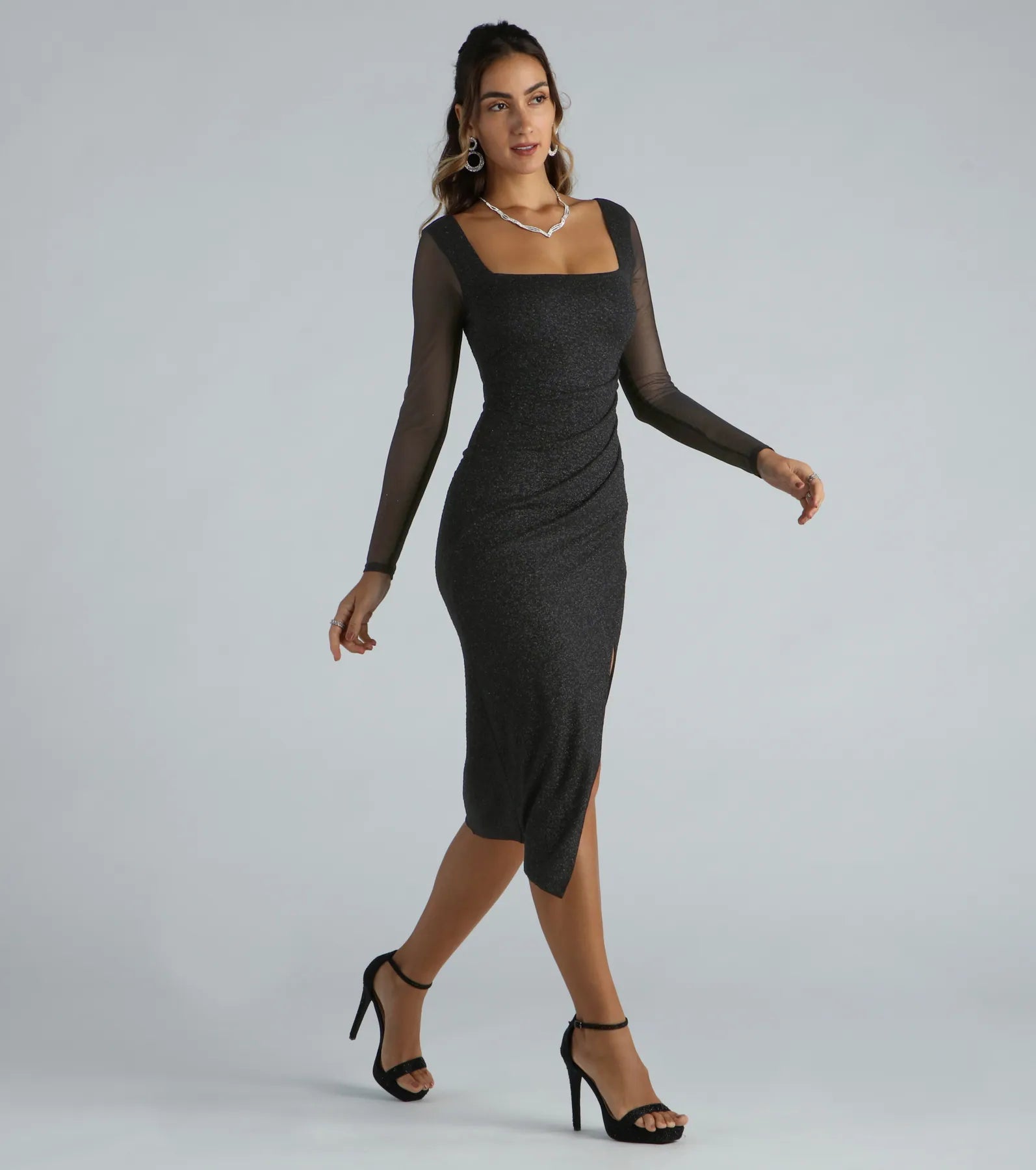 Jayd Formal Glitter Long Sleeve Midi Dress - Image 3