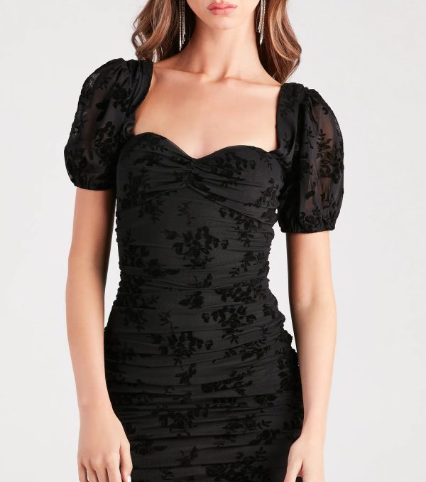Terra Flocked Velvet Puff Sleeve Mini Dress - Image 4