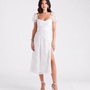 Mary Formal Flocked Velvet A-Line Midi Dress