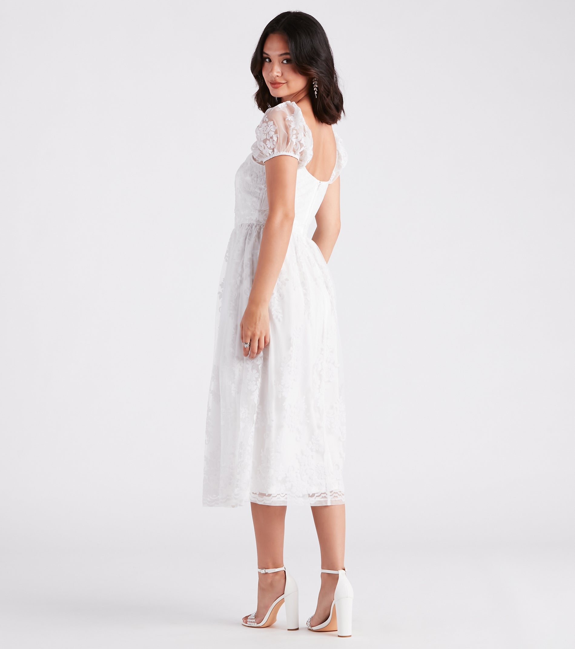 Mary Formal Flocked Velvet A-Line Midi Dress - Image 2
