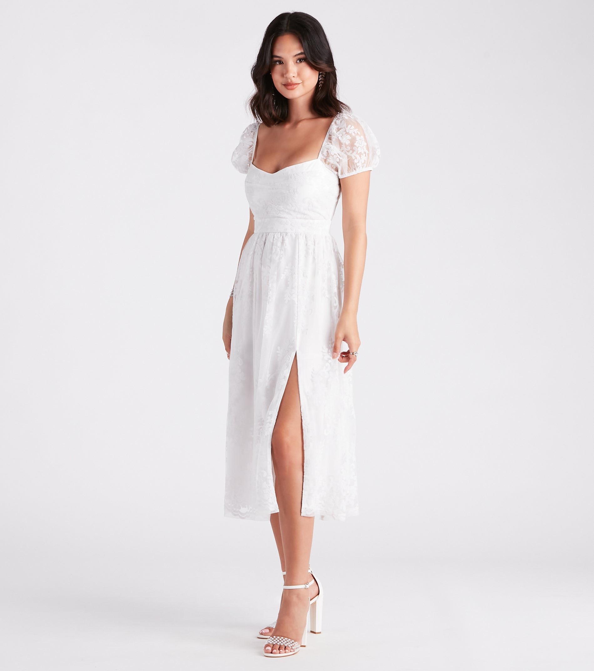 Mary Formal Flocked Velvet A-Line Midi Dress - Image 3