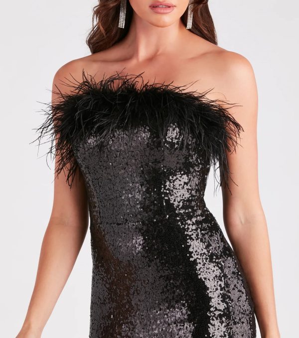 Lorelia Sequin Feather Strapless Party Dress - Image 8