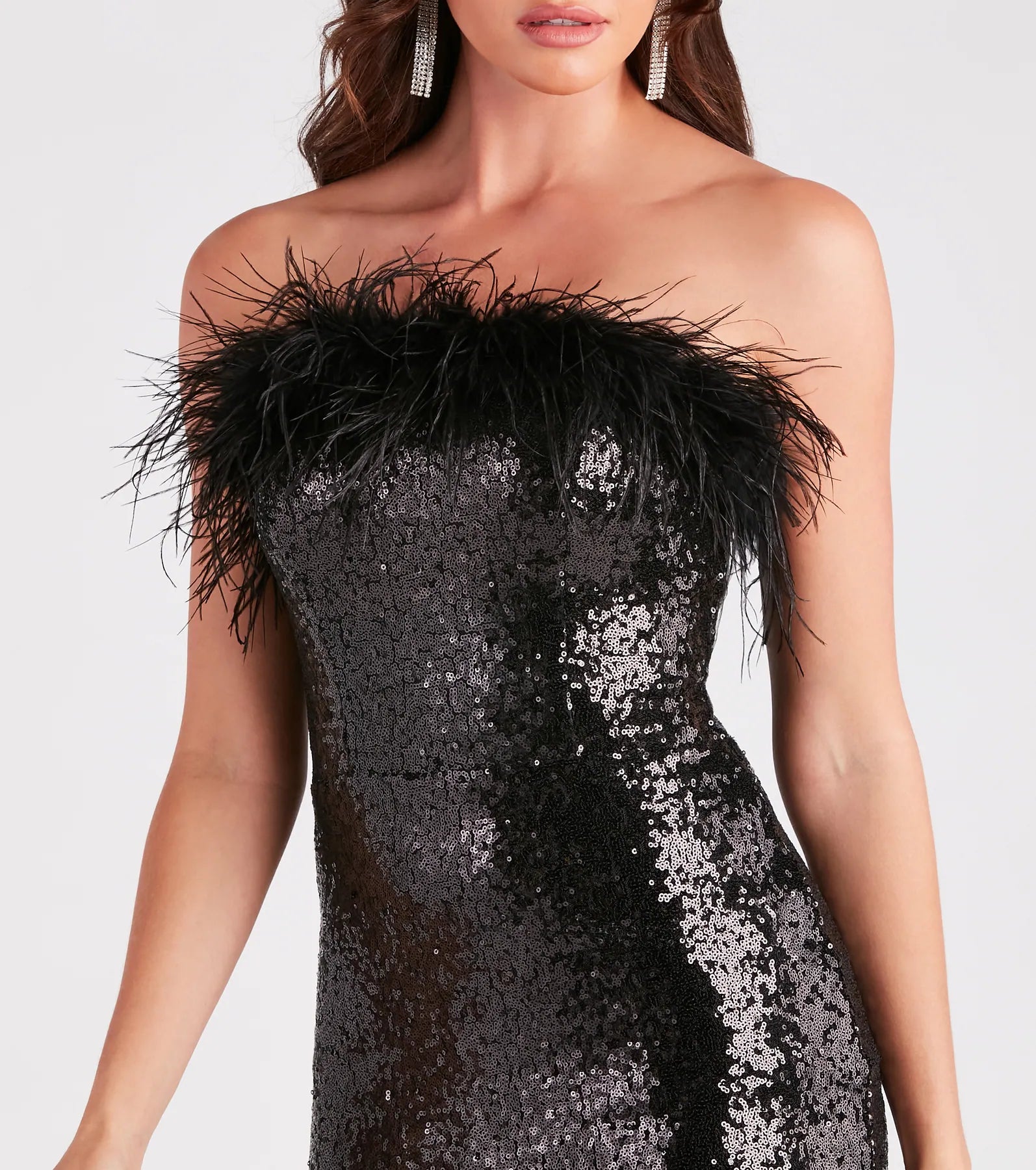 Lorelia Sequin Feather Strapless Party Dress - Image 8