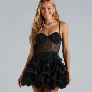 Ryann Rhinestone Corset Bubble Hem Party Dress