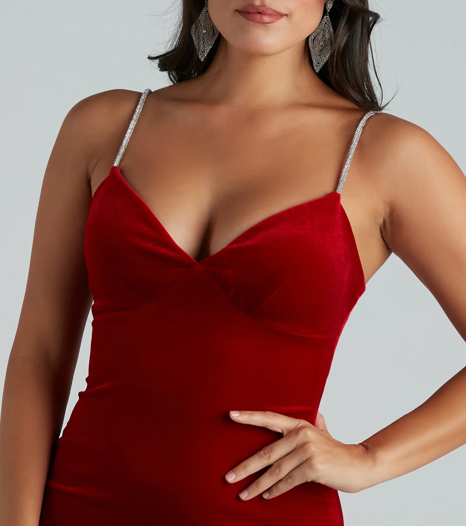 Monroe Rhinestone Strap Velvet Formal Mini Dress - Image 8