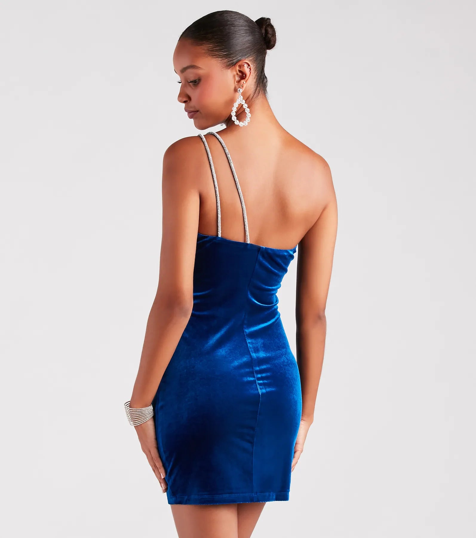 Katelynn Velvet Rhinestone Strap Bodycon Dress - Image 10