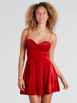Zoya Formal Velvet Corset Skater Dress