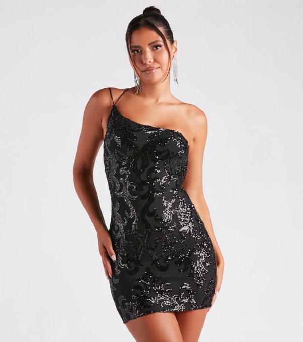 Kai Formal One-Shoulder Sequin Short Dress - Image 17