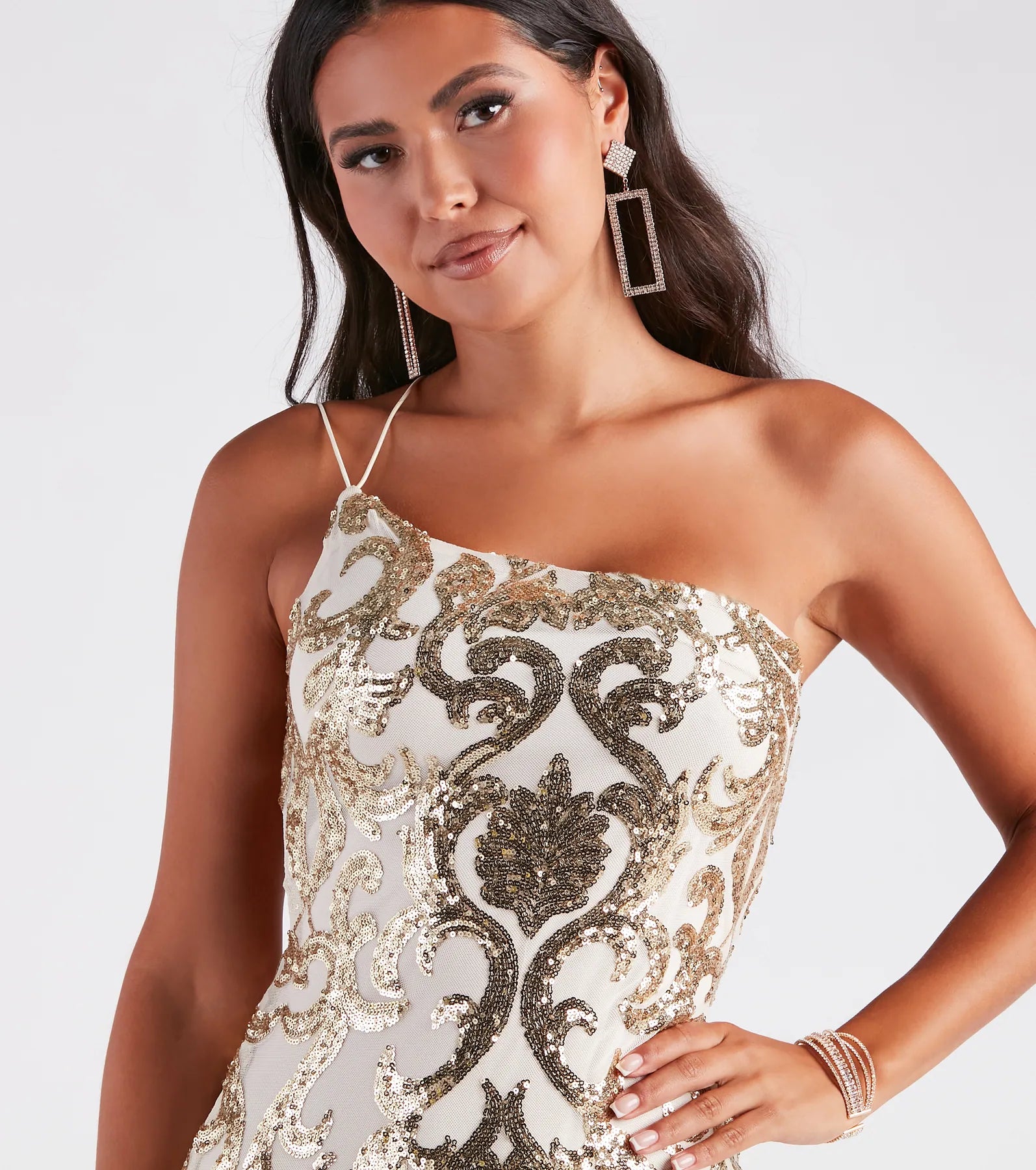 Kai Formal One-Shoulder Sequin Short Dress - Image 24