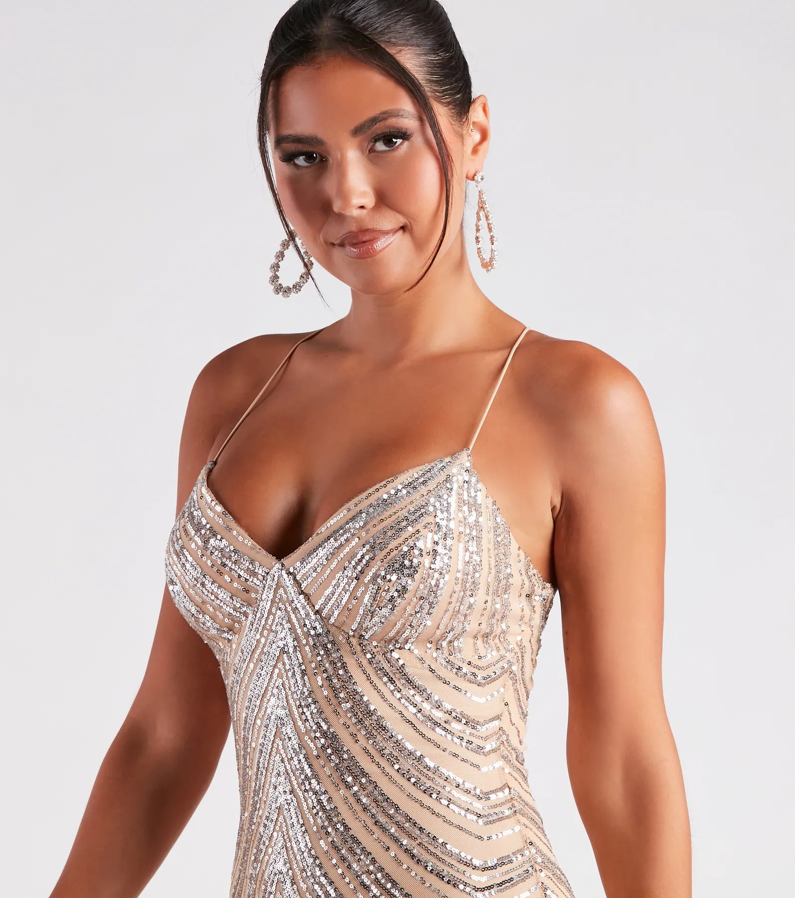 Jackie Sequin Striped Mesh Party Dress - Image 4