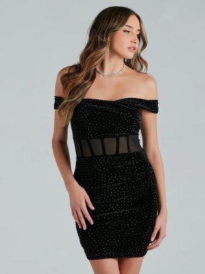 Adriena Velvet Rhinestone Party Dress