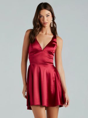 Macie Formal Satin Lace-Up Skater Dress