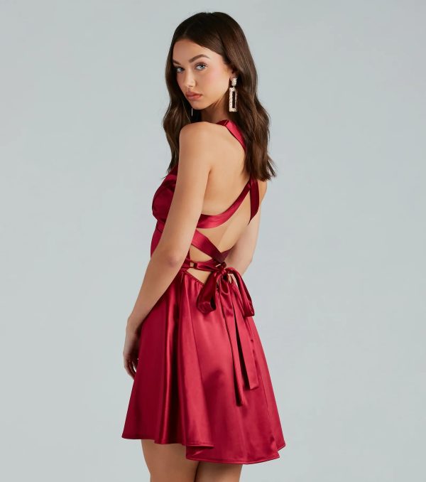 Macie Formal Satin Lace-Up Skater Dress - Image 2
