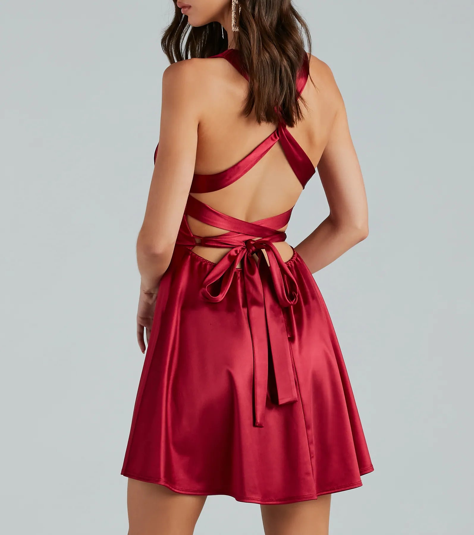Macie Formal Satin Lace-Up Skater Dress - Image 4