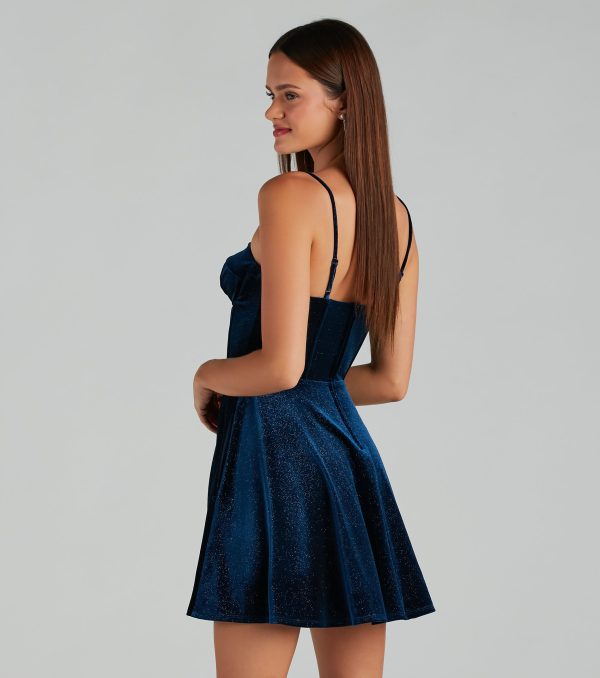 Hope Glitter Velvet Bustier Skater Dress - Image 2