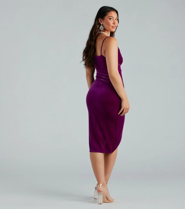 Mailee Formal Velvet V-Neck Wrap Midi Dress - Image 2