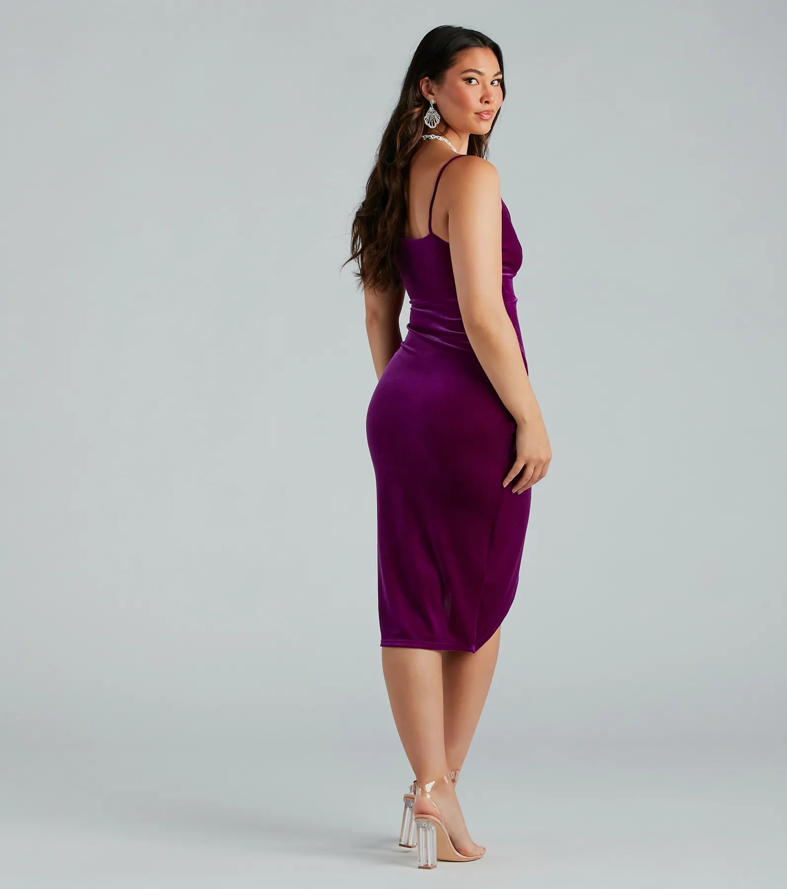 Mailee Formal Velvet V-Neck Wrap Midi Dress - Image 2