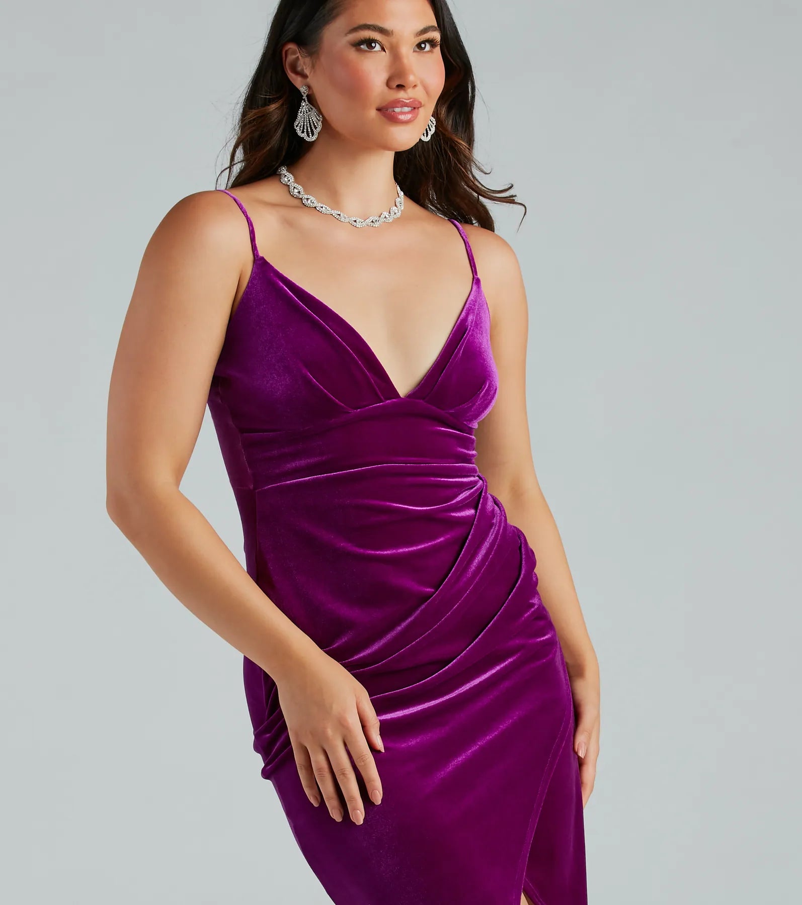 Mailee Formal Velvet V-Neck Wrap Midi Dress - Image 4