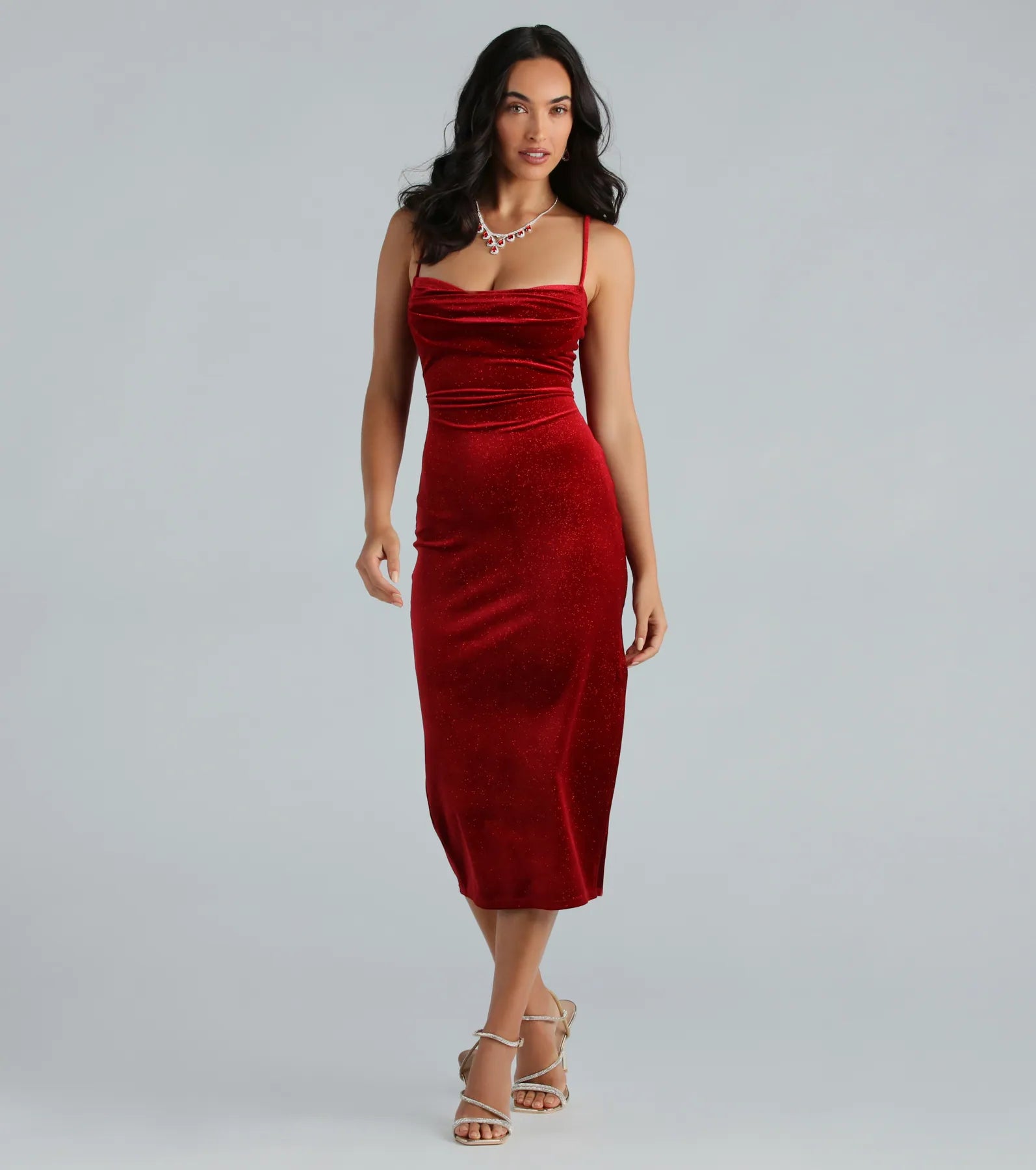 Christina Glitter Velvet Formal Midi Dress - Image 3