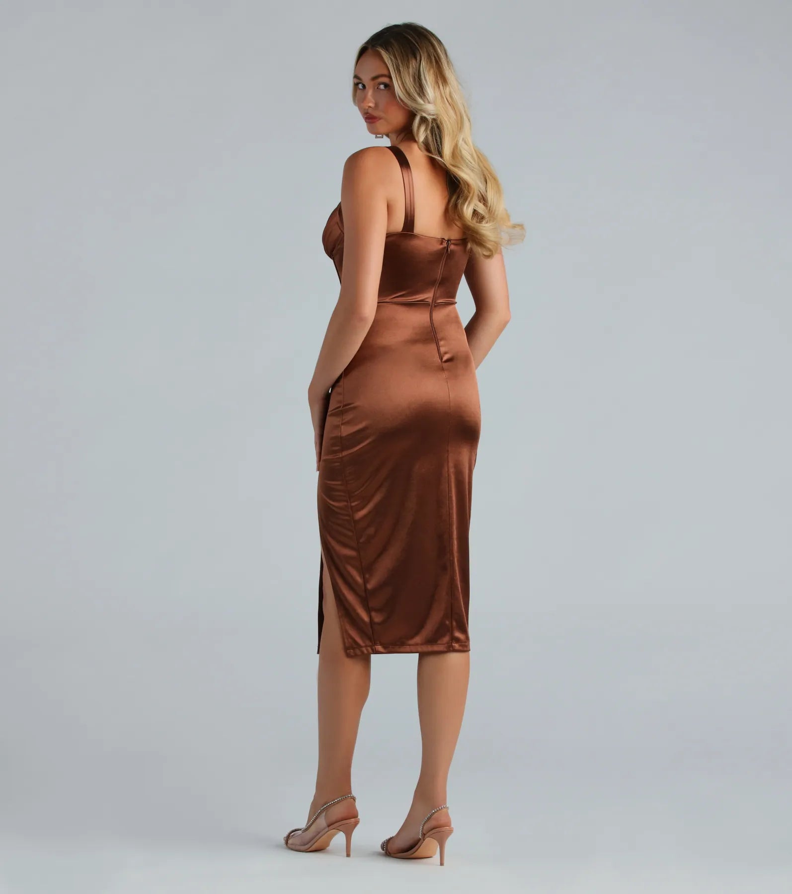 Rae Formal Satin Corset Midi Dress - Image 2