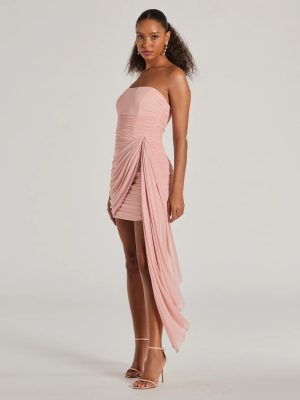 Kaiya Strapless Bodycon Ruched Mesh Mini Dress