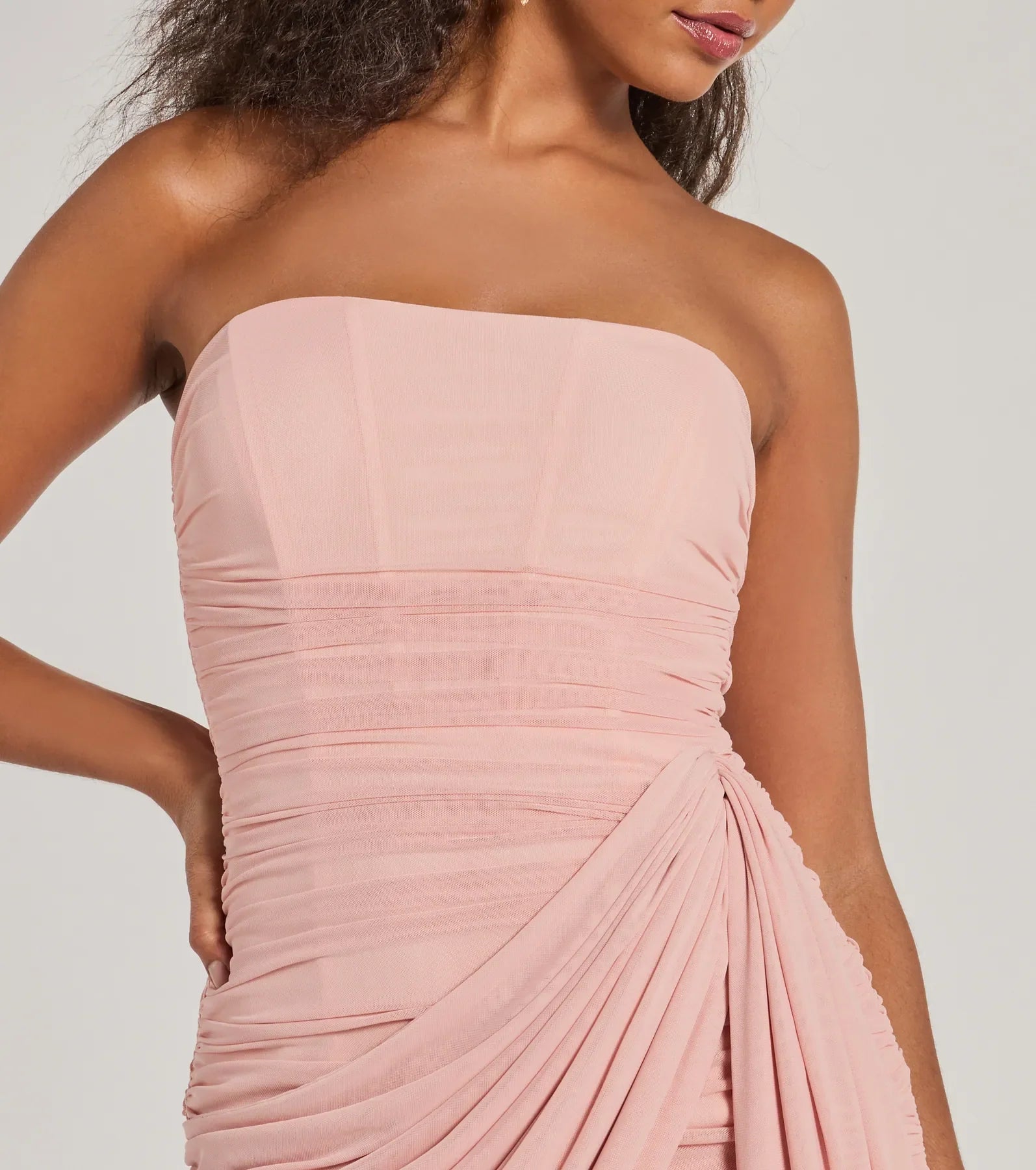 Kaiya Strapless Bodycon Ruched Mesh Mini Dress - Image 3