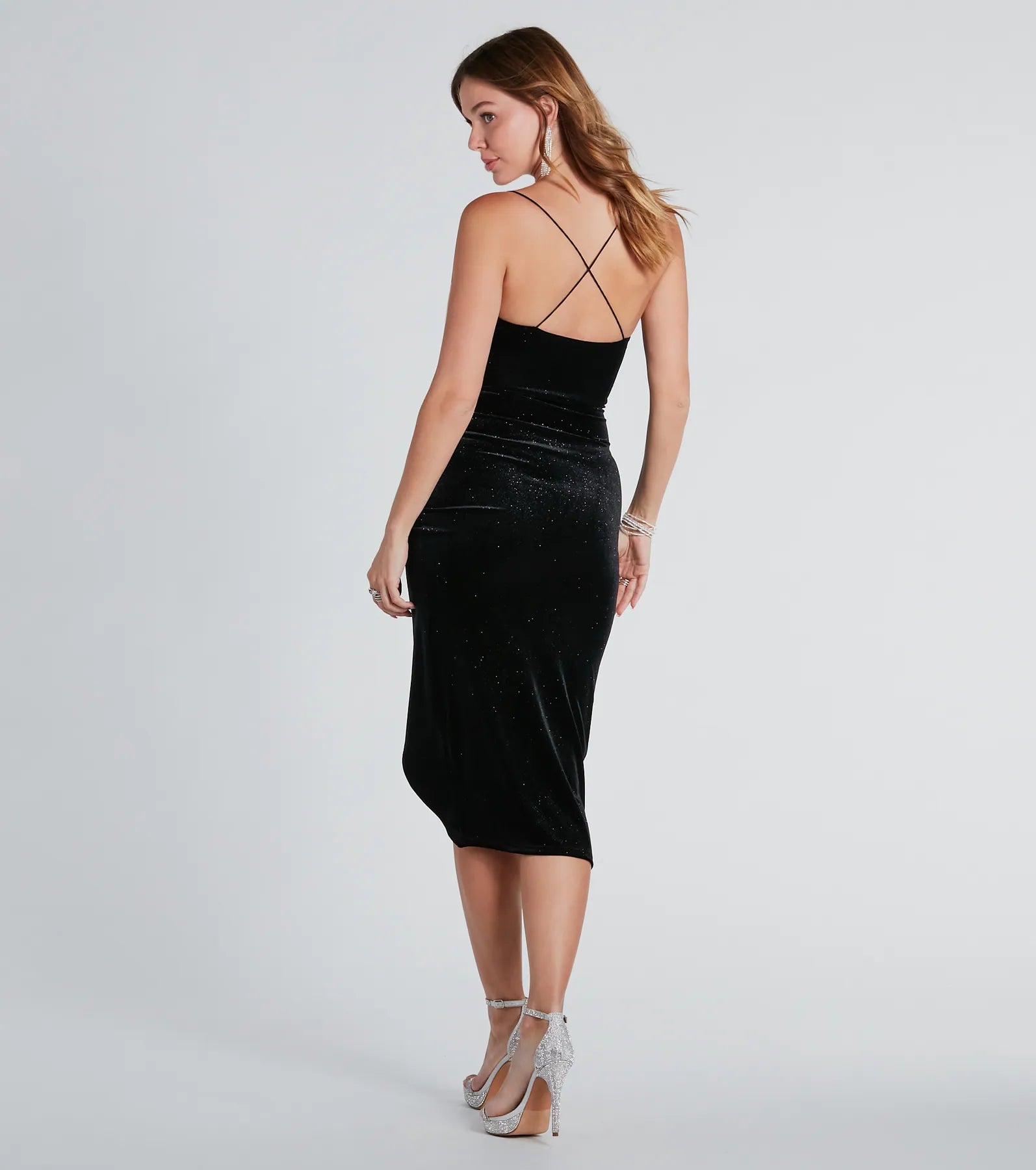 Jaylene Formal Velvet Glitter Midi Dress - Image 2