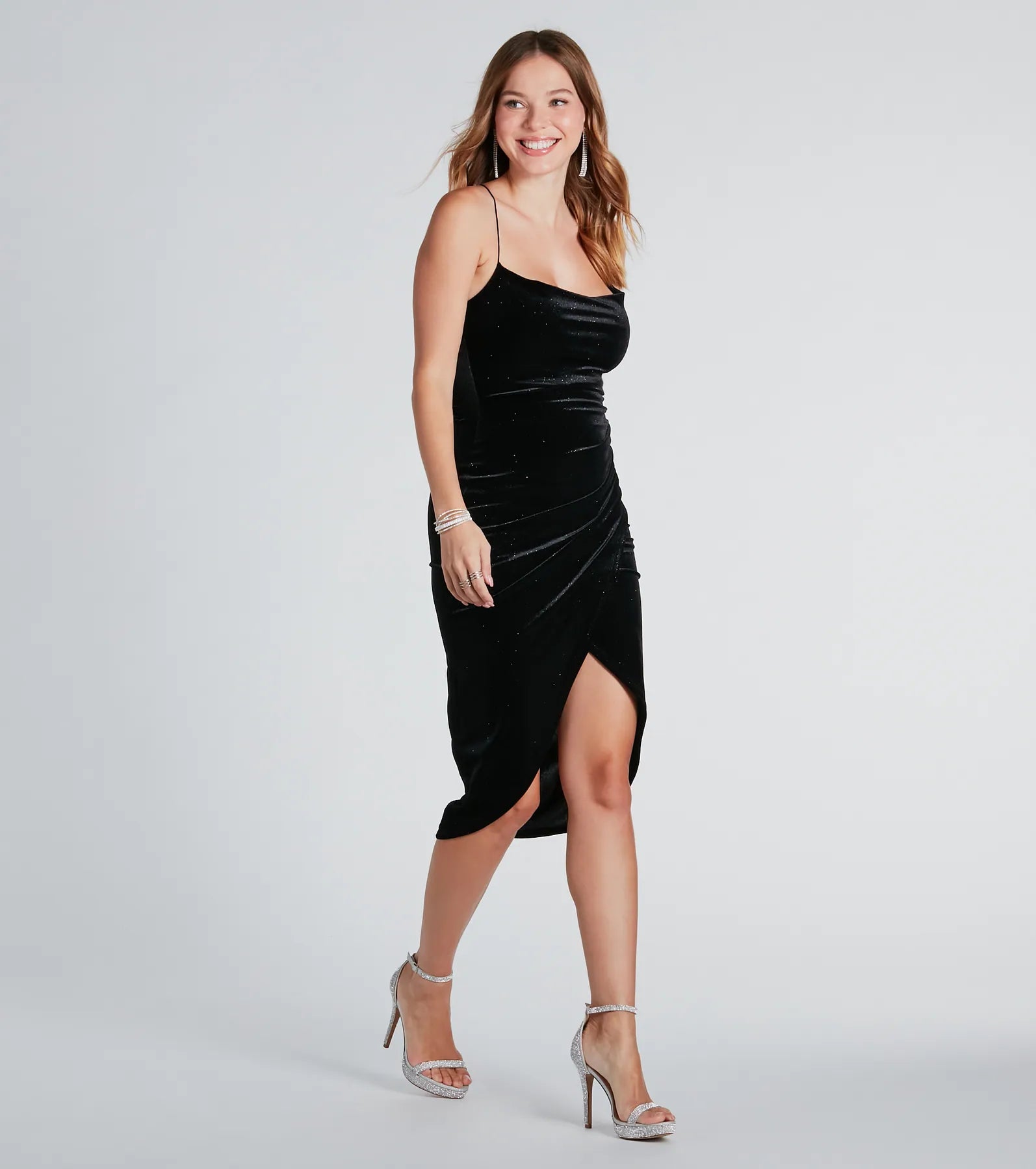 Jaylene Formal Velvet Glitter Midi Dress - Image 3