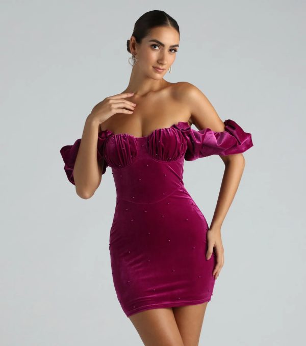 Rachael Velvet Faux Pearl Party Dress - Image 2
