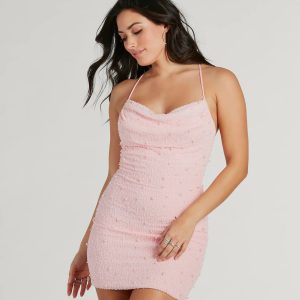Keira Faux Pearl Strappy Open-Back Mini Dress