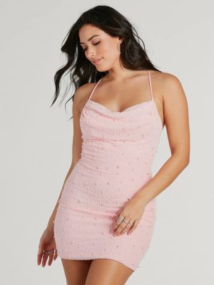 Keira Faux Pearl Strappy Open-Back Mini Dress