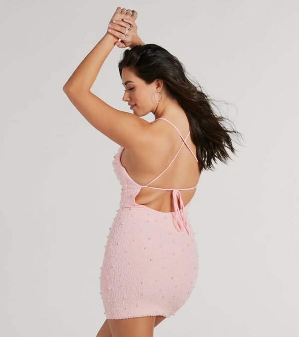 Keira Faux Pearl Strappy Open-Back Mini Dress - Image 2