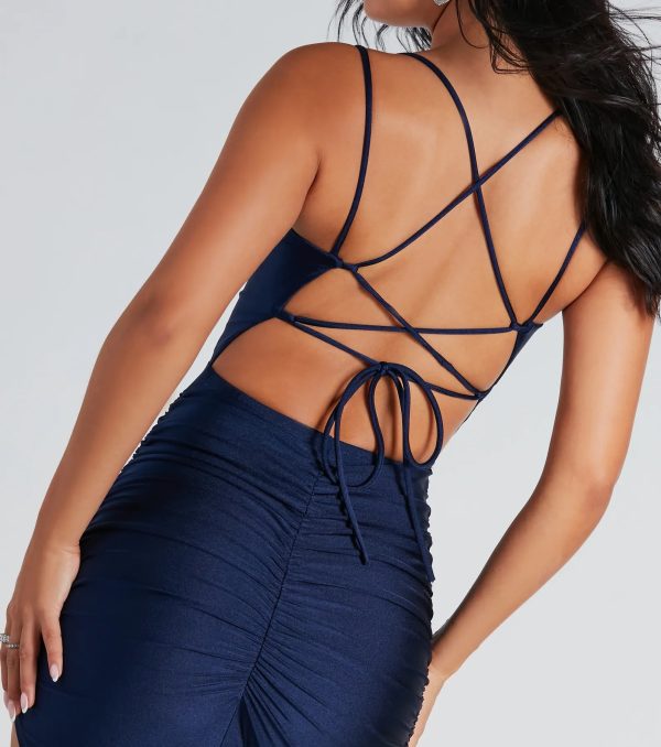Zooey Formal Satin Lace-Up Midi Dress - Image 17
