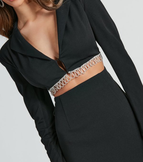 Aliya Formal Rhinestone Fringe Mini Blazer Dress - Image 2