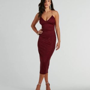 Lynn Strappy Back Glitter Midi Formal Dress