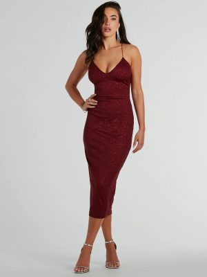 Lynn Strappy Back Glitter Midi Formal Dress