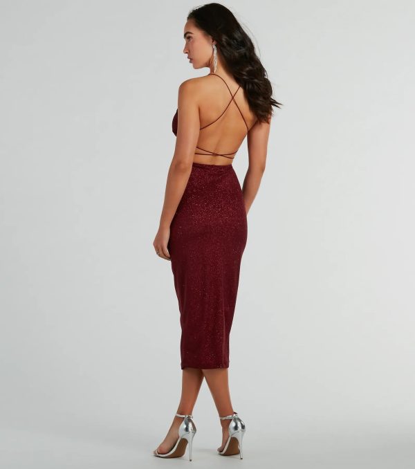 Lynn Strappy Back Glitter Midi Formal Dress - Image 2