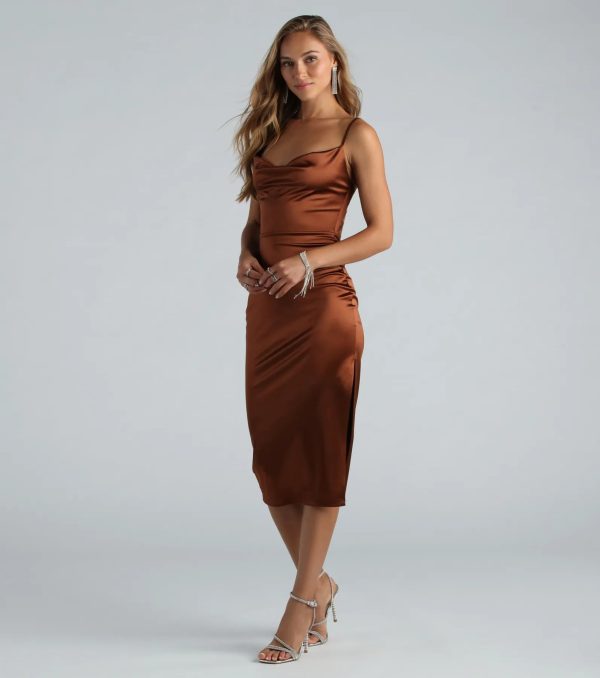 Emilia Satin High Slit Formal Midi Dress - Image 3