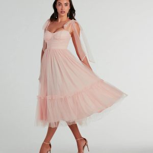 Arielle Bow Strap A-Line Midi Formal Dress
