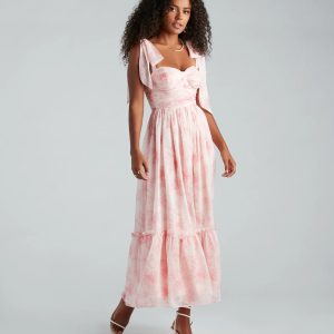 Peyton Formal Chiffon Floral A-Line Long Dress
