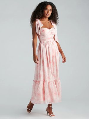 Peyton Formal Chiffon Floral A-Line Long Dress