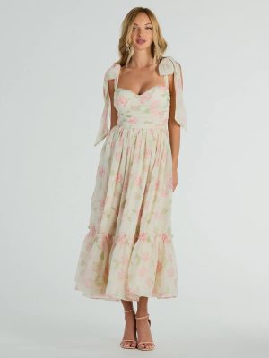 Gretchen Sweetheart Tie Floral Chiffon Midi Dress