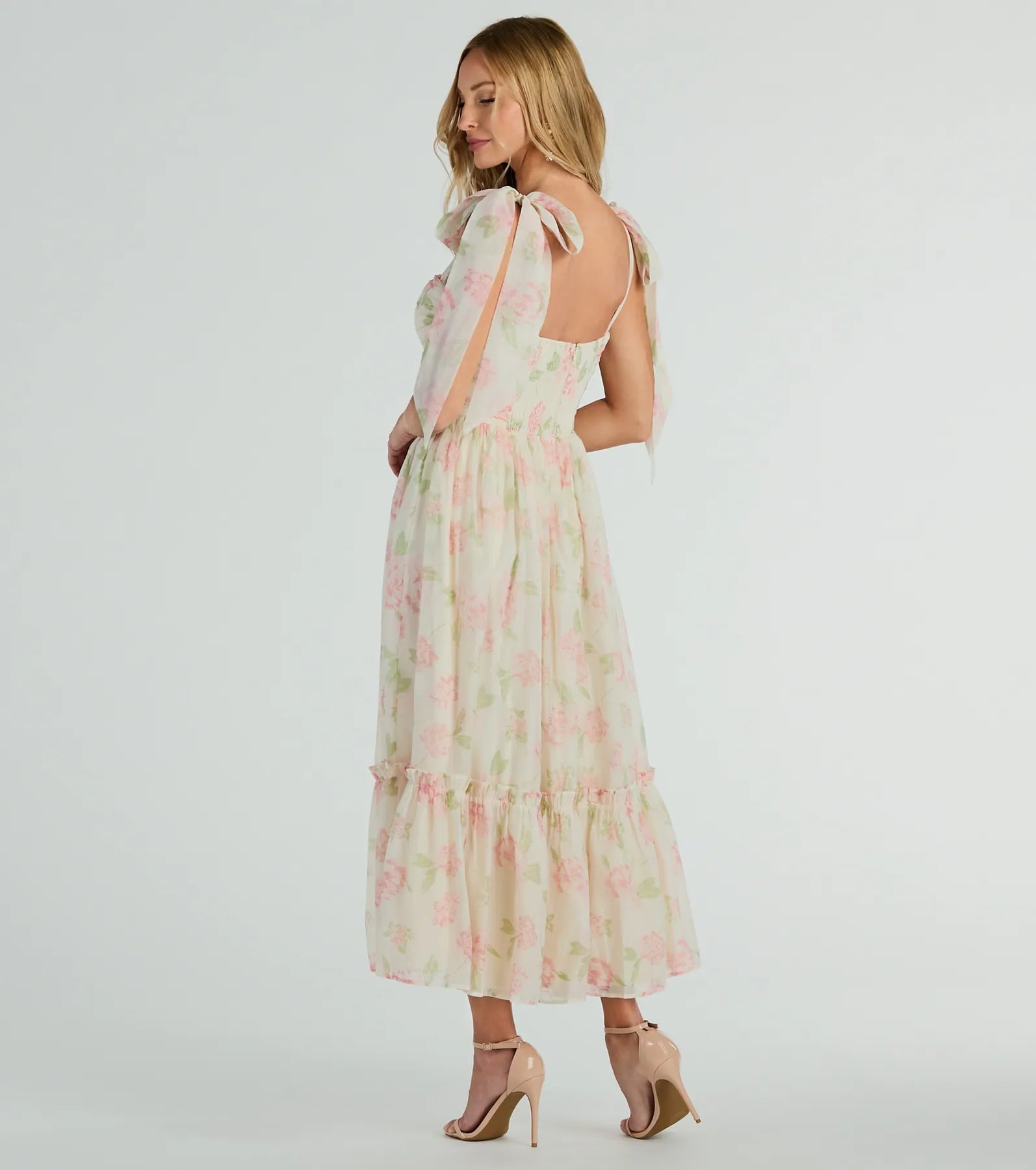 Gretchen Sweetheart Tie Floral Chiffon Midi Dress - Image 2