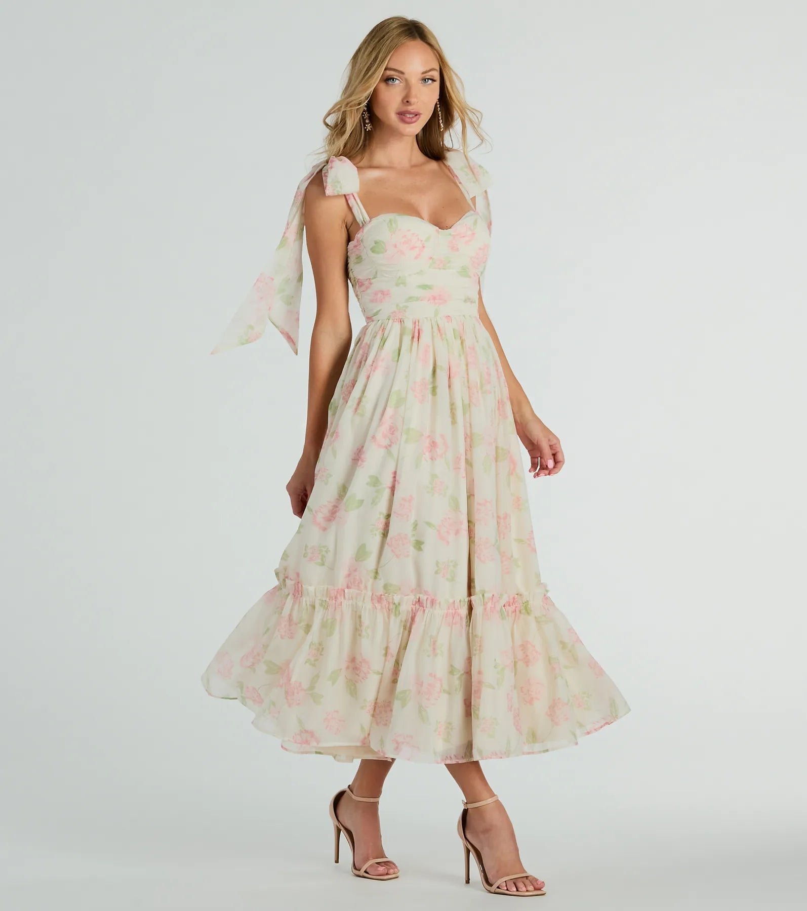 Gretchen Sweetheart Tie Floral Chiffon Midi Dress - Image 4