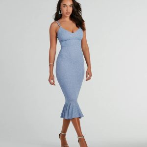 Marlee Lace-Up Mermaid Glitter Midi Formal Dress