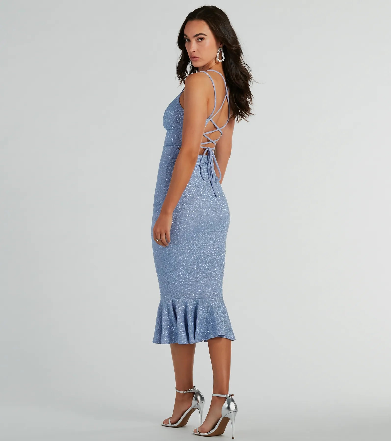 Marlee Lace-Up Mermaid Glitter Midi Formal Dress - Image 2
