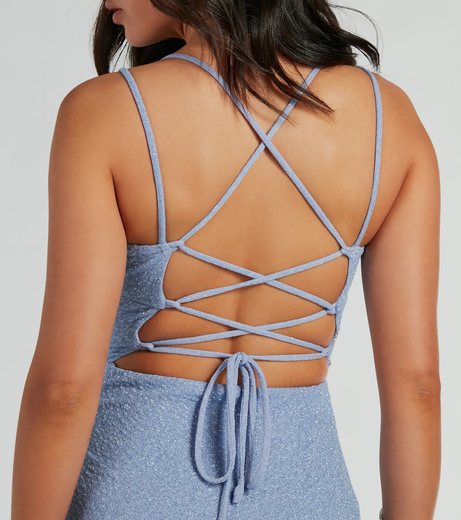 Marlee Lace-Up Mermaid Glitter Midi Formal Dress - Image 4