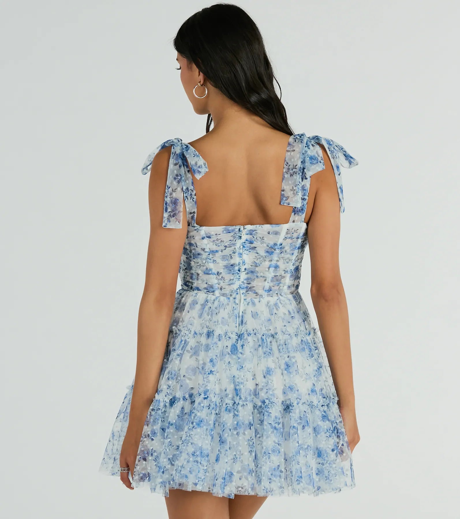 Brynne Formal Floral Mesh Ruffled Skater Dress - Image 2
