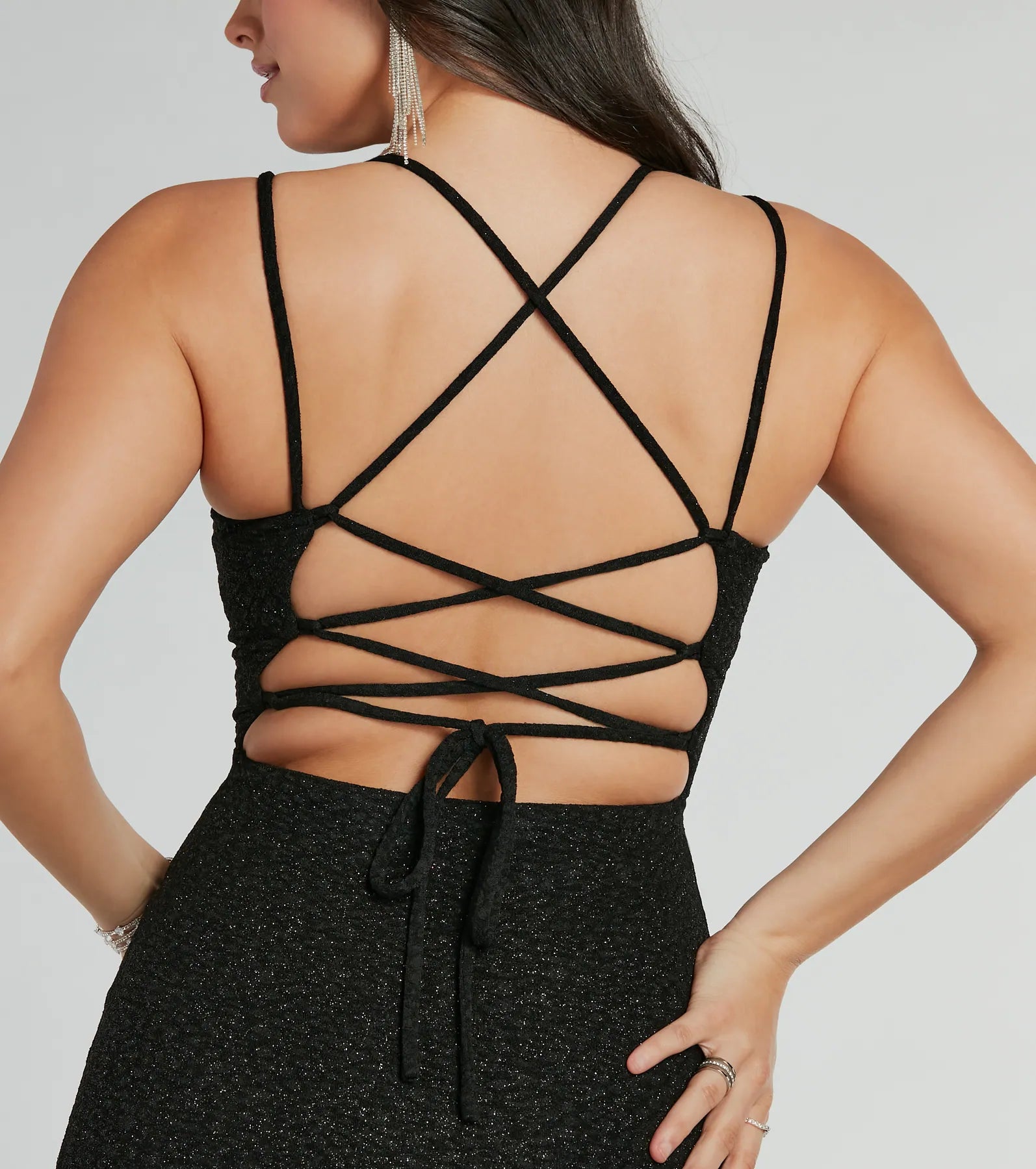 Marlee Lace-Up Mermaid Glitter Midi Formal Dress - Image 8