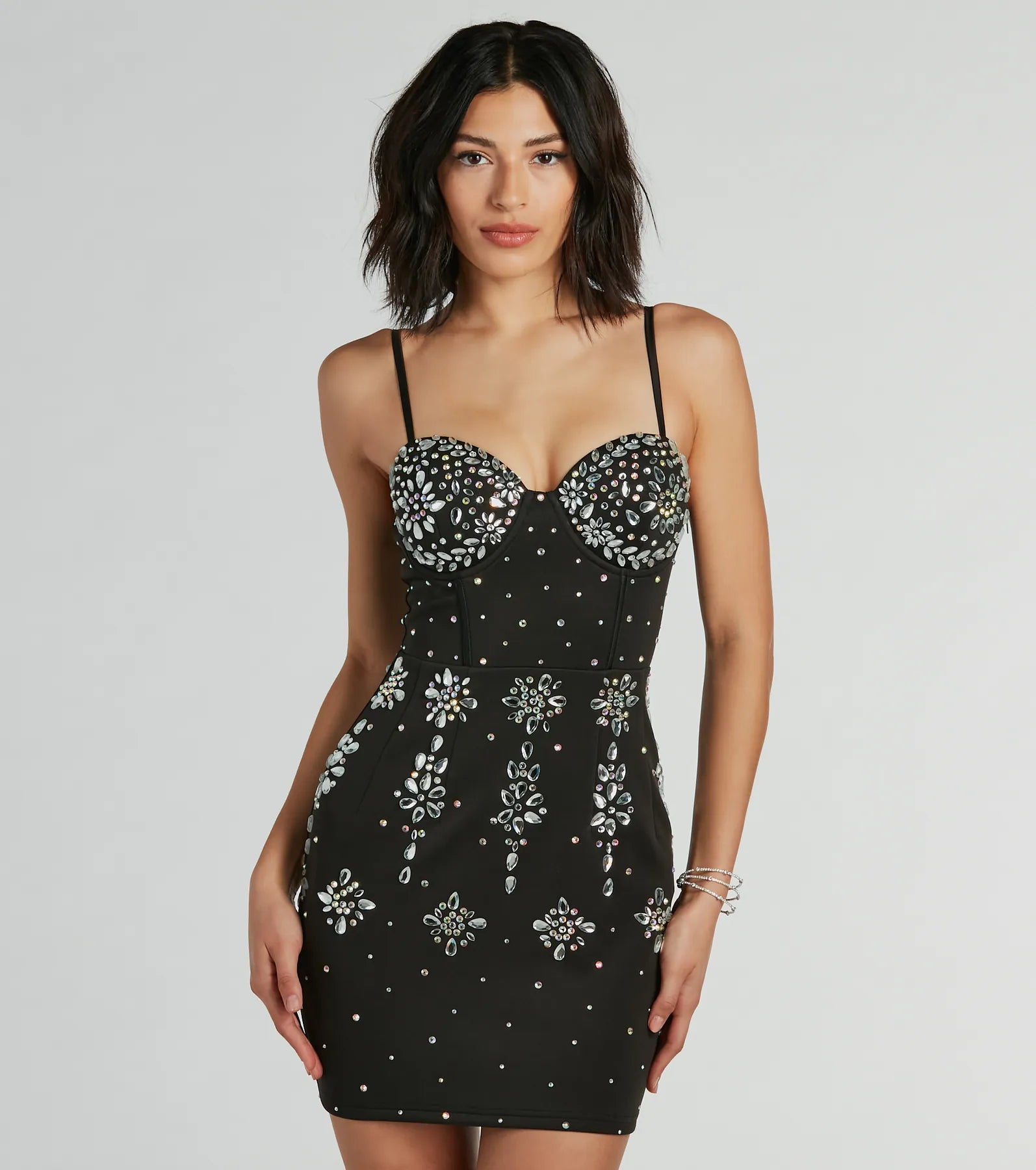 Alexa Formal Rhinestone Crepe Corset Mini Dress - Image 5